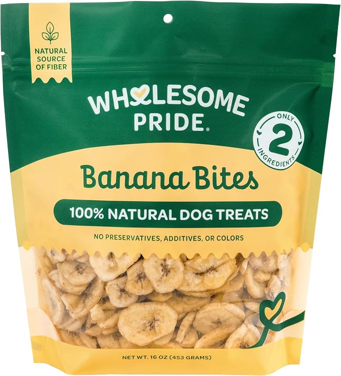 Banana Bites Dog Treats – 2-Ingredient Banana Chips for Dogs, Grain-Free, Banana & Coconut Oil, 16 oz