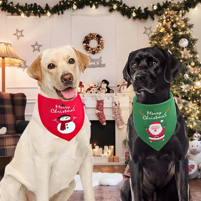 Christmas Dog Bandanas Large 2PCS, for Dog, Triangle Reversible Holiday Bandana for Boy Girl, Bibs Accessories for Medium Large Dogs Cats Pets
