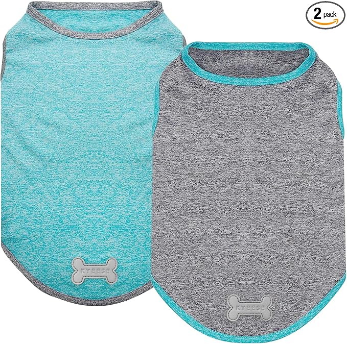 KYEESE 2 Pack Sun Protection Dog Shirts Quick Dry Soft Stretchy Dog T-Shirts with Reflective Label Tank Top Sleeveless Vest Pet Clothes for Small Pet, Large, Grey+Blue