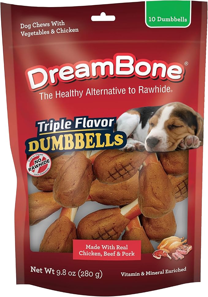 Triple Flavor Dumbbells, Treat Your Dog to a Chew Made with Real Chicken and Vegetables