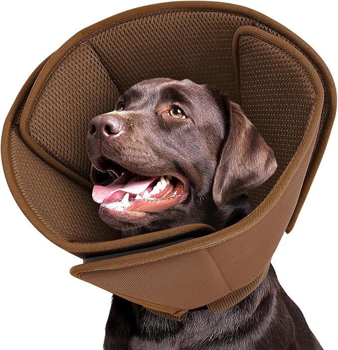 Dog Cone,Soft Cone for Large Dogs After Surgery,Comfy Large Dogs Cones to Stop Licking, Adjustable Soft Dog Cones Collar, Elizabethan Pet E-Collar for Wound Healing,Coffee,L