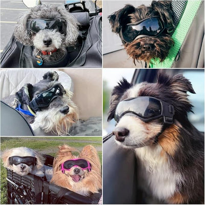 Enjoying Dog Sunglasses Small Breed, Dog Goggles UV Protection, Cycling Eye Protection for Small Dogs, Outdoors Breathable Windproof Dustproof Anti-Fog, Adjustable Straps, Cool Black