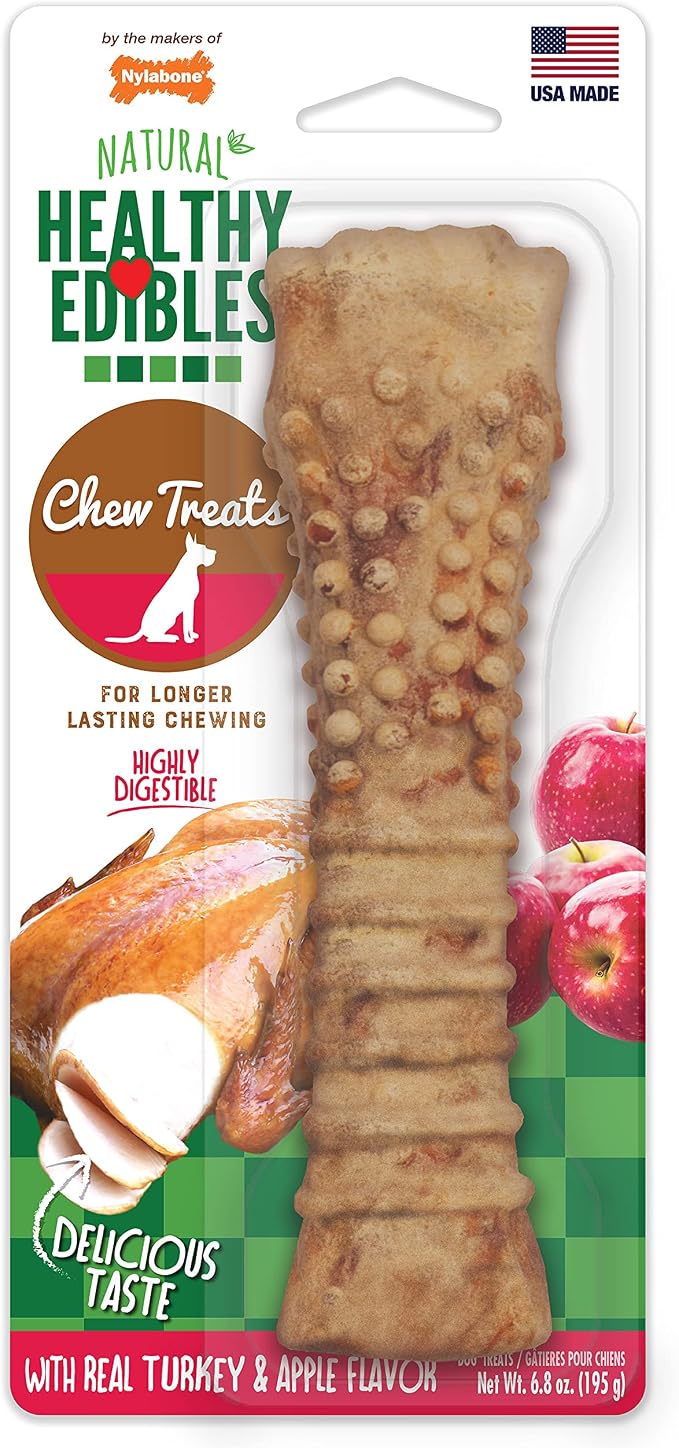 Healthy Edibles Natural Dog Chews, Long Lasting Bones for Dogs, Turkey & Apple Dog Treats, X-Large (1 Count)