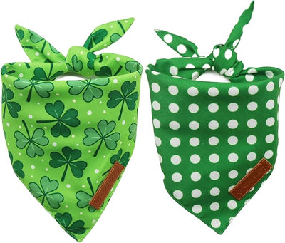 Realeaf St. Patrick's Day Dog Bandanas 2 Pack, Reversible Green Shamrock Polka Dots Pet Scarf for Boy and Girl,Holiday Bandana for Small Medium Large and Extra Large Dogs (Small)