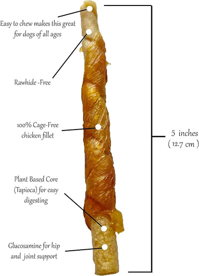 Rena's Recipe Chicken Twisty Sticks Dog Treats, Chicken Wrapped, 3 Pack | Rawhide-Free Chicken Wrapped Soft Chews with Glucosamine for Joint Support