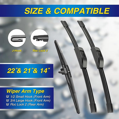 5 PLUS® Silicone Windshield Wipers Replacement for 2009-2015 HONDA Pilot Wiper Blades(Set of 3),Automotive Replacement Windshield Wiper Blades For My Car-22"/21"/14"