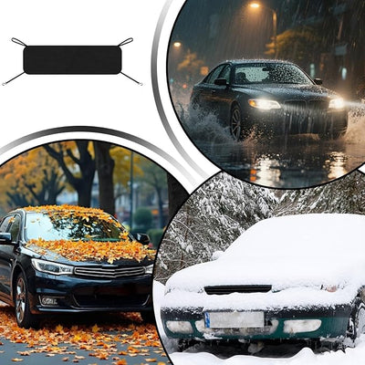 All Weather Waterproof Windshield Cover with Built-in Rain Diverter Gutter, Multi-Functional Leaf Debris Blocker & Snow Frost Ice Shield, Magnetic No-Scratch Front Glass Protector for Outdoor Parking