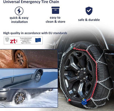 NEOCHIAEVO Auto Tightening Snow Chains Tire Chains, 4.6mm Diameter, 1-Minute Quick Install, Universal Fit for Car/SUV/Pickup Truck, Multi-Weather Emergency Traction, Set of 2, HYR-S