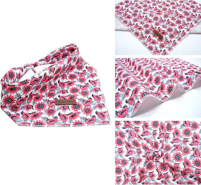 Lionheart Glory Pink Flower Bandana 1 Pack - Washable Soft Scarf, Square Adjustable for Small Dogs and Cats