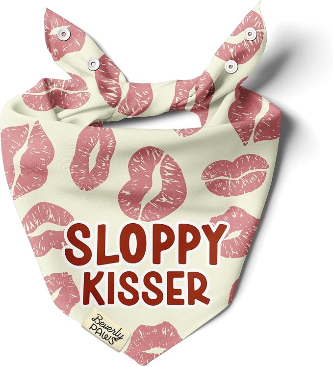 Funny Snap-On Dog Bandana for Small Medium Large Pets, Dogs Cats Adjustable Handkerchief Scarf for Girl & Boy, Cute Puppy Apparel & Accessories (Sloppy Kisser, Large)
