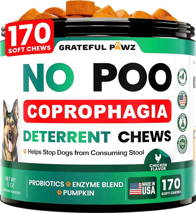 No Poo Chews for Dogs - 170 Chews - Coprophagia Stool Eating Deterrent for Dogs Supplement - Prevent from Eating Poop - Probiotics & Digestive Enzymes - Advanced Strength - Made in USA