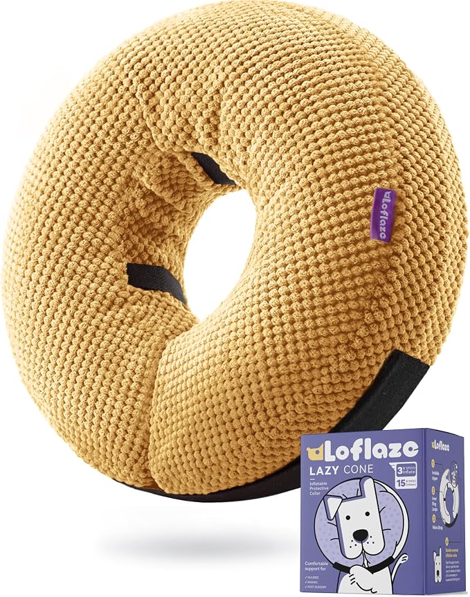 Loflaze Inflatable Dog Cone Collar - Dog Neck Donut Cone Collar Alternative After Surgery - Soft Cone for Large Medium Small Dogs Cats - Alternative Recovery E Collar (Yello, L+)