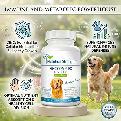 Zinc for Dogs to Support Healthy Skin & Coat, Promote Normal Growth, Balanced Immune Function & Cellular Metabolism, with Biotin, Folate, Selenium & Vitamin E, 120 Chewable Tablets