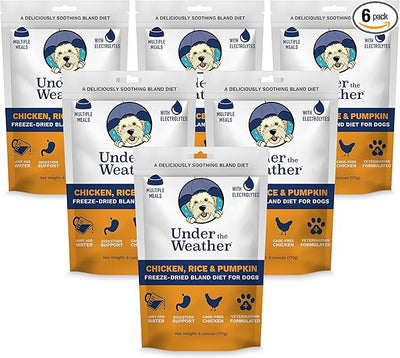 Under the Weather Bland Diet for Dogs | Easy to Digest for Sick Dogs |Always Be Ready | Contains Electrolytes - All Natural Freeze Dried 100% Human Grade Meats | 6 Pack - Rice, Chicken & Pumpkin - 6oz