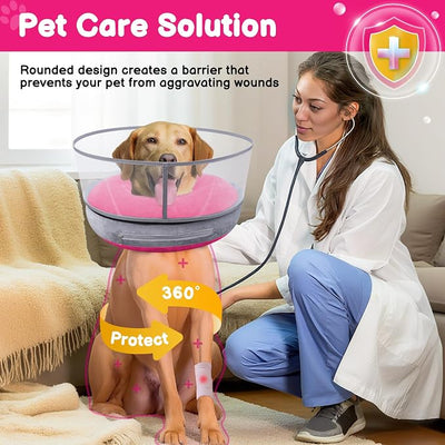 BARKLESS Dog Donut Collar, 2-in-1 Inflatable Dog Collars for After Surgery to Stop Licking Wounds, Patented Protective Donut Cone with High Shield for Small and Medium Pets (Hot Pink, M+)