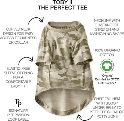 Pet Passion Toby II - The Perfect Tee, 3 Pack Short Sleeve Pet T-Shirt 100% Organic Cotton Tees Clothes for Small, Medium, Large Dogs, Sage Camo, XX-Small (4-7 lbs)