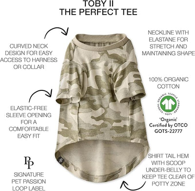 Pet Passion Toby II - The Perfect Tee, 3 Pack Short Sleeve Pet T-Shirt 100% Organic Cotton Tees Clothes for Small, Medium, Large Dogs, Sage Camo, Small (10-25 lbs)