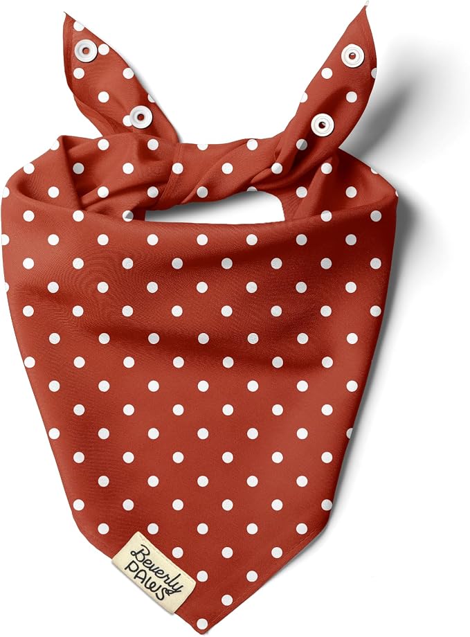 Snap-On Dog Bandana for Small Medium Large Pets, Dogs Cats Adjustable Handkerchief Scarf for Girl & Boy, Funny Cute Puppy Apparel & Accessories (Red Polka Dots, Large)