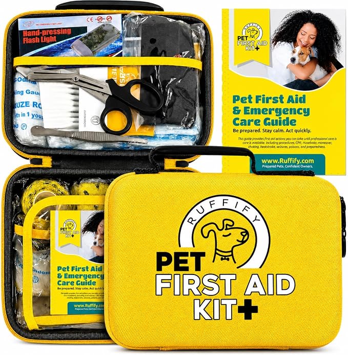 Dog and Cat First Aid Kit – Vet Approved, 74 Essential Items Pet Emergency Kit Accessories for Car, Travel, Hunting, Hiking & Camping Gear with Mini Pouch for Home, Office & Outdoor Adventures