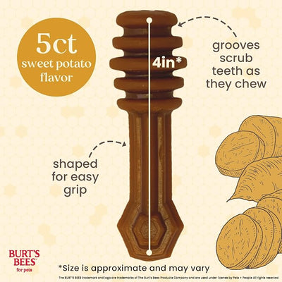 BURT'S BEES FOR PETS Dental Treats for Dogs with Manuka Honey & Ginger, 98% Natural Origin, Holistic Oral Care, Freshens Breath, Sweet Potato Flavor, Medium/Large Size, 5 ct, 7.4 Oz