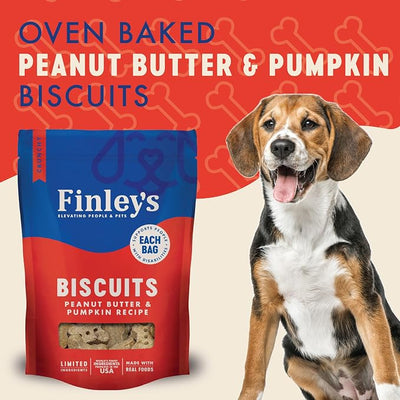 Finley's Crunchy Dog Biscuits, Peanut Butter and Pumpkin, Plant-Based Healthy Treats, Oven Baked Dog Cookies, 12oz, 3 Pack