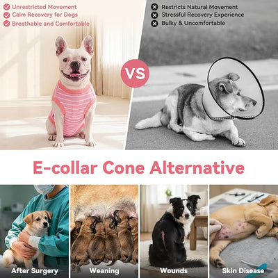 cyeollo Dog Surgery Recovery Suit, Surgical Suit for Female Male Dogs, Soft Dog Onesie, Spay Neuter Body Suits, E-Collar & Cone Alternative, Anti-Licking Wound, Puppy Clothes for Small Dogs, Stripes M
