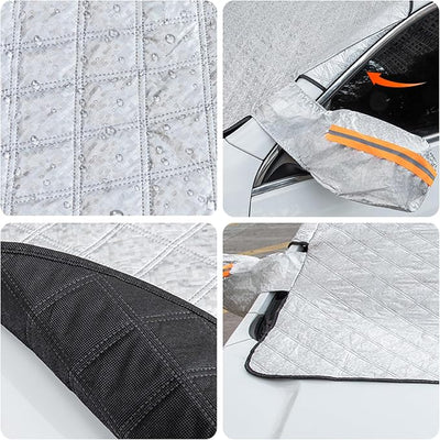 ICWEIMEI Car Windshield Snow Cover, 4-Layer Protection for Snow, Ice, Frost, Sunlight, Large Magnetic Car Windshield Cover with Side Mirror Protector Fit for Large Cars, SUV, Truck, Van in All Weather
