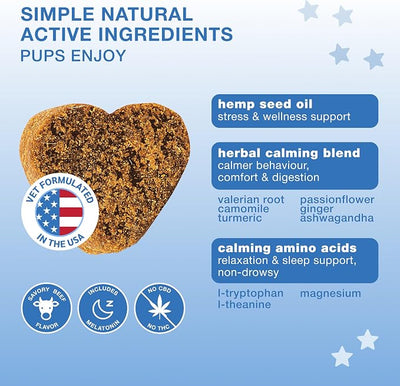 Hemp Dog Chews with Melatonin – Beef Flavor Soft Chews for Daily Use, Travel & Nighttime Routine – Dog Treats for Separation, Fireworks, Thunderstorms & Vet Visits – 120 Soft Chews