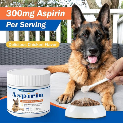 Dog Aspirin for Large Dogs, Anti-Inflammatory and Pain Relief Supplement, Joint Discomfort Relief, Pain Reliever for Dogs, Chicken Flavored Powder, 300mg per Serving, 2 OZ/Scoop Included