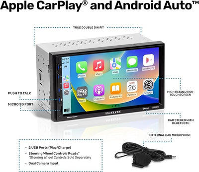 BOSS Audio Systems Elite BE920WCPA Car Stereo - 7" Display, Wireless Apple CarPlay & Android Auto Head Unit, Double DIN Touch Screen Car Stereo, Bluetooth, AM/FM Radio, USB, No CD/DVD Player