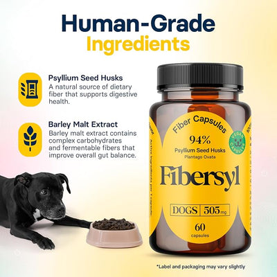 FiberSyl Prebiotics for Dogs Digestive Health - Dog Fiber Supplements for Constipation Relief & Support - Psyllium Husk Seed for Dog' Digestion Problems - Dog Stool Hardener - 60 Capsules