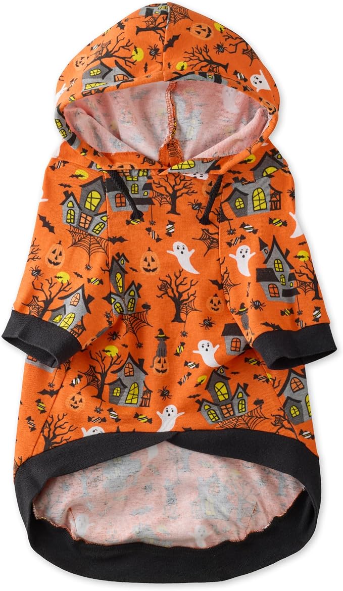 Pet Passion Rocky – The Original Lightweight Hooded Tee 100% Organic Cotton Dog Hoodie Pet Coat Sweater for All Sized Dogs, Spooky, Large (40-60 lbs)