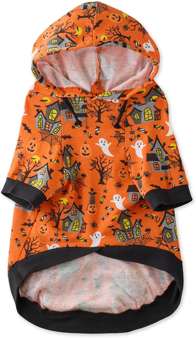 Pet Passion Rocky – The Original Lightweight Hooded Tee 100% Organic Cotton Dog Hoodie Pet Coat Sweater for All Sized Dogs, Spooky, Medium (20-45 lbs)