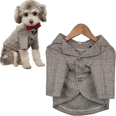 Dog Clothes Pet Plaid Suit Dog Tuxedo Costumes, Formal Gentleman Apparel Vest, Wedding Party Birthday Wear French Bulldog Pug Teddy Terrier (M, Brown Coat)