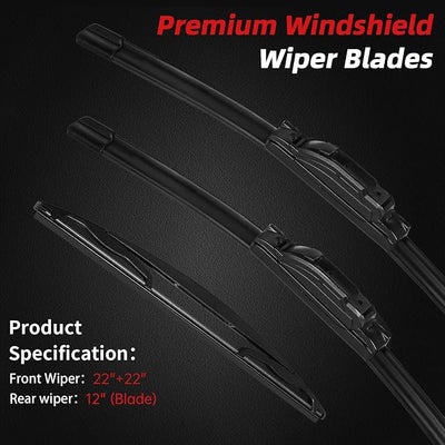 OTUAYAUTO Windshield Wiper Blades Replacement for Chevy Chevrolet Tahoe 2009-2014 Chevy Suburban 1500/2500, Cadillac Escalade 2009-2014 Front and Rear Wipers U/J Hook 22"+22"+12" (Pack of 3)