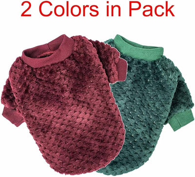 Dog Sweater, 2 Pack Dog Sweaters for Small Medium Dogs or Cat, Warm Soft Flannel Pet Clothes for Dogs Girl or Boy, Dog Shirt Coat Jacket (Small, Dark Red+Dark Green)