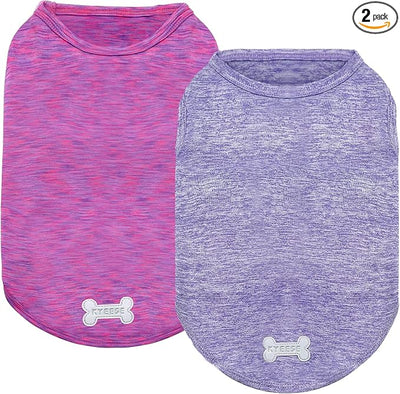 KYEESE 2 Pack Dog Shirts Quick Dry Soft Stretchy Pet T-Shirts with Reflective Label Tank Top Sleeveless Sun Protection Vest Dog Clothes for Small Medium Dogs, Medium, Purple+Pink