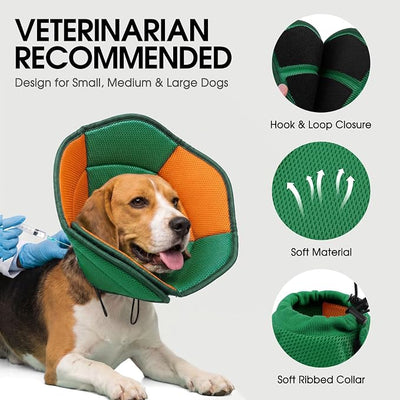 Dog Cone - Soft Cone for Dogs to Stop Licking, Pet E-Collar Alternative After Surgery, Adjustable Pet Recovery Collar for Wound Healing, Pine Green Medium