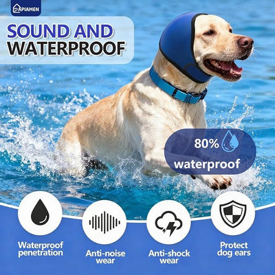 Dog Ear Covers,Dog Ear Muffs Noise Protection,No Flap Ear Wrap for Dogs Hematoma Recovery,Adjustable Calming Hoodie Shower Cap for Grooming,Bathing,Swimming & Anxiety Relief(Blue,M)