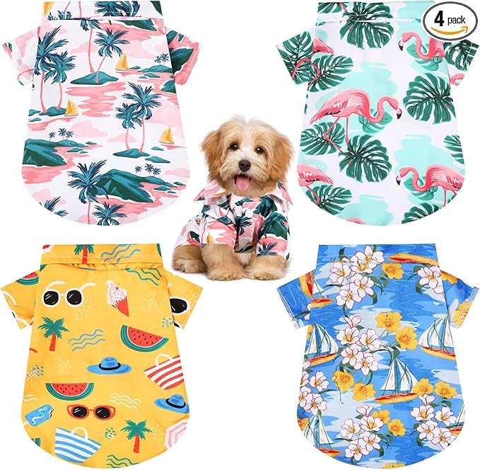 Weewooday 4 Pieces Small Pet Summer T-Shirts Hawaii Style Floral Pet Dog Shirt Breathable Cool Clothes Beach Seaside Puppy Sweatshirt for Puppy(Lovely Style,Medium)