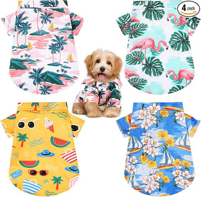Weewooday 4 Pieces Small Pet Summer T-Shirts Hawaii Style Floral Pet Dog Shirt Breathable Cool Clothes Beach Seaside Puppy Sweatshirt for Puppy(Lovely Style,Medium)