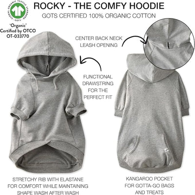 Pet Passion Rocky – The Original Lightweight Hooded Tee 100% Organic Cotton Dog Hoodie Pet Coat Sweater for All Sized Dogs, Original Heather Gray, Large (40-60 lbs)