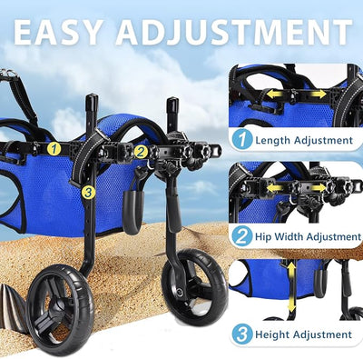 Dog Wheelchair for Back Legs, Adjustable Height/Length/Width, Sturdy Wheelchair with All-Terrain Shock-Absorbing Wheels, Mobility Support for Injured or Disabled Small & Medium Dogs & Cats