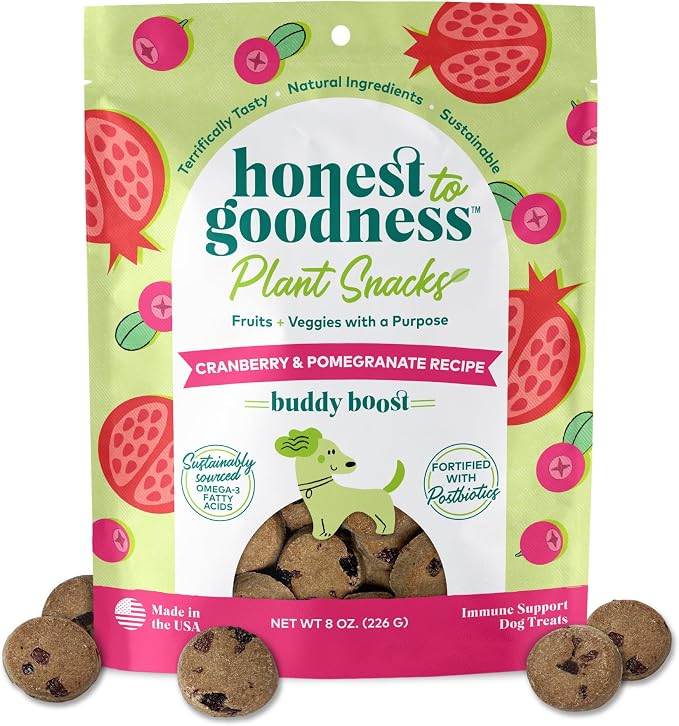 Plant Snacks Buddy Boost Cranberry & Pomegranate Recipe Dog Treats, Enriched with Omega 3s & Postbiotics, 8oz