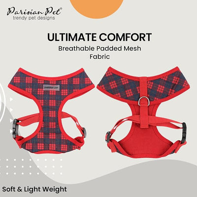 Parisian Pet Red Plaid Dog Harness - Breathable No Pull Puppy Harness with Leash Ring - Adjustable Harnesses for Dogs - Soft Padded Step-in Pet Vest - Lightweight Dog Vests for Medium Sized Dogs