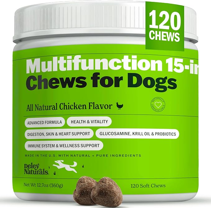 15 in 1 Multivitamin for Dogs - Complete Dog Vitamins and Supplements for Immune Support, Joint, Skin, Digestion, Heart & Overall Health - Daily Multifunction Supplements - 120 Chews