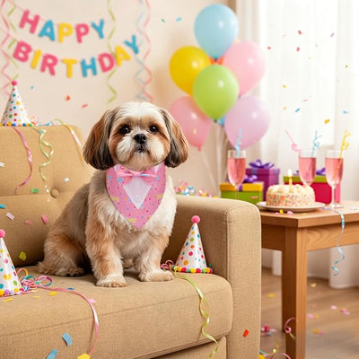 ADOGGYGO Birthday Girl Dog Tuxedo Bandana, Pink Collar with Bow Tie, Adjustable Formal Birthday Costume for Small Dogs (S)