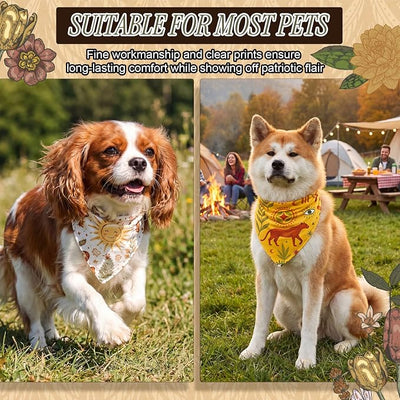 Abbylike 50 Pcs Boho Dog Bandanas Bulk Bohemian Earth Tone Bandanas for Dogs Triangle Kerchief Bib Scarf for Pets Party Costume Aesthetic Dog Photo Props Accessories, 25 Styles (25.6 x 17.7 x 17.7)