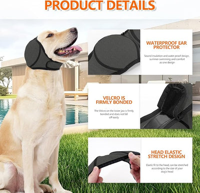 Waterproof Dog Bath Ear Covers & Calming Dog Snood – Aimosheng Reusable, Adjustable Anxiety Relief for Swimming, Grooming, Thunder & Fireworks Gray L