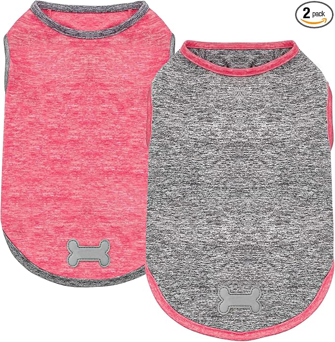 2Pack Dog Shirt, Lightweight Sun Protection Sleeveless Dog T Shirts for Small Dogs, Breathable Puppy Reflective Tank Top Summer Dogs Clothes for Outdoor Walking, Coral Red+Grey, S